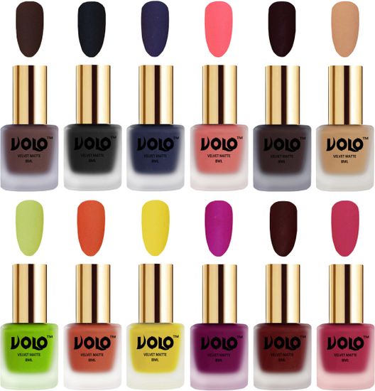 Volo Velvet Dull Matte Bold Colors Nail Polish Combo In Wholesale Rate Dark Wine Magenta Russian Navy Blue Maroon Black Orange Chocolate Brown