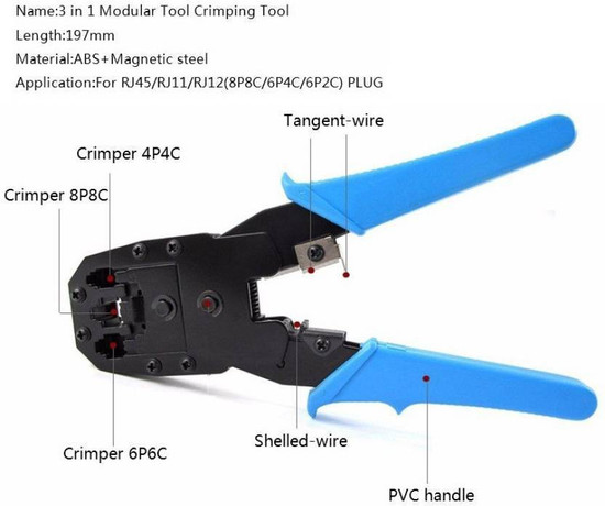 RJ45 RJ11 Network Cable Crimper Tool Cutter Pliers for 8P8C 6P6C 6P4C 6P2C