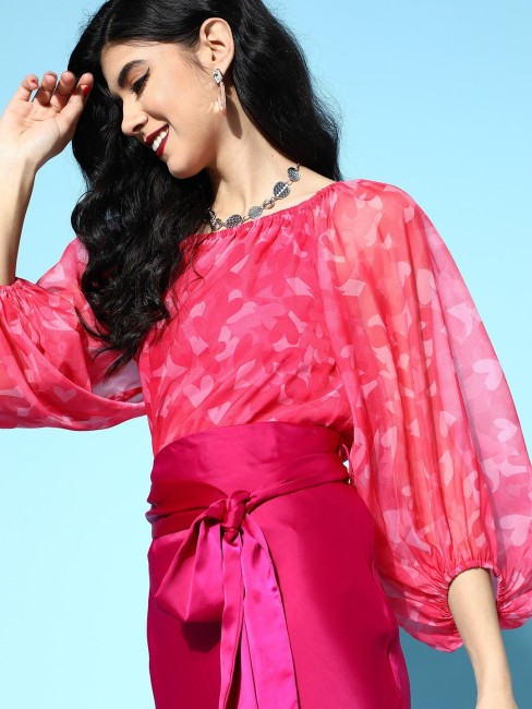 Buy Womens Pink Velvet Cross Neck Crop Top Online at Sassafras