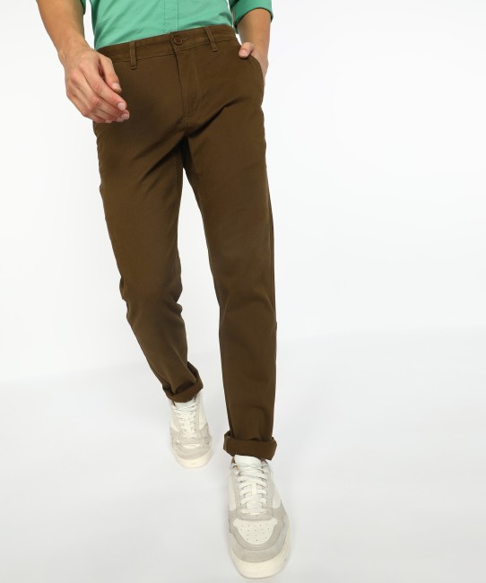 Kotty Regular Fit Women Cotton Lycra Blend Brown Trousers