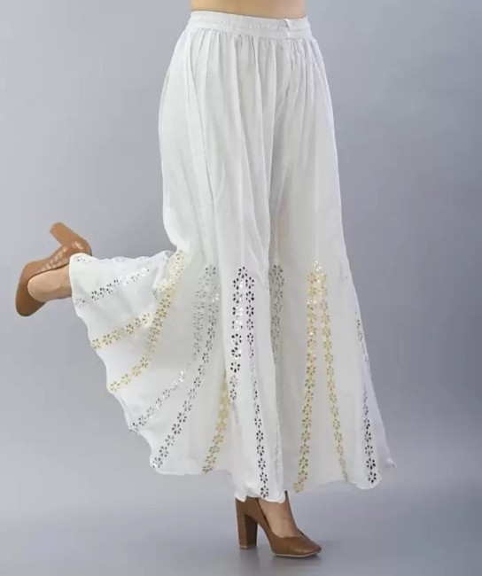 Buy White Chikankari Embroideried Palazzo Pants Cotton Trouser Online in  India  Etsy