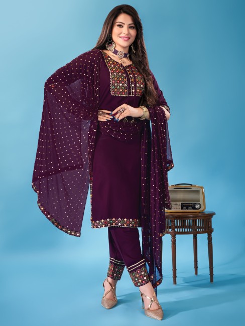 Straight Embroidery Work Pant Style Salwar Suit