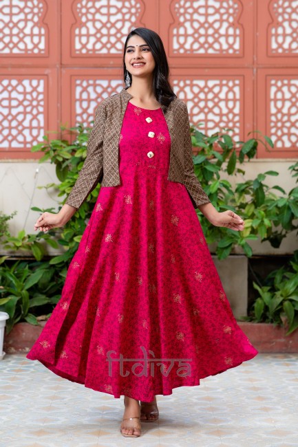 Kasya Midi Dresses  Buy Kasya Maroon Cotton Printed Flared Long Dress  Online  Nykaa Fashion