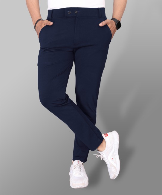 Buy Men Navy Blue Slim Fit Self Design Formal Trousers online  Looksgudin
