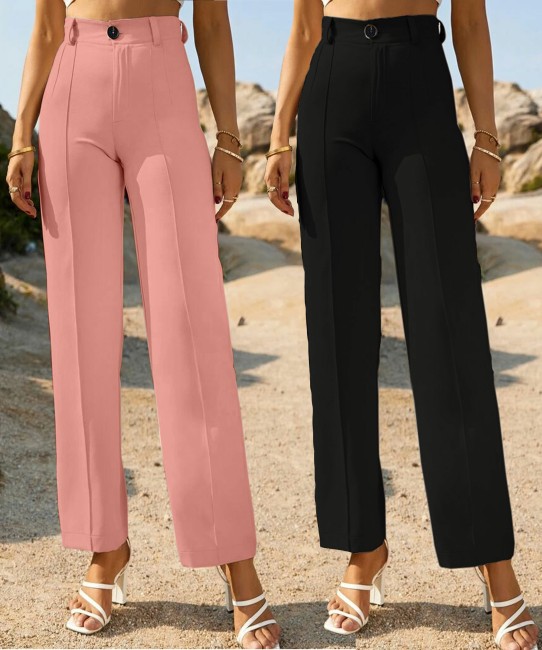 SHOWOFF Trousers and Pants  Buy SHOWOFF Womens Self Design Black Pleated Parallel  Trousers Online  Nykaa Fashion