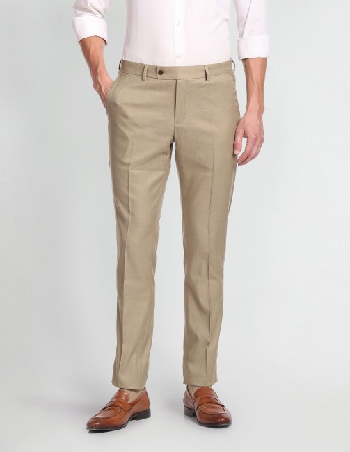 Buy Online Men Brown MidRise Cotton Formal Trousers at best price   Plussin