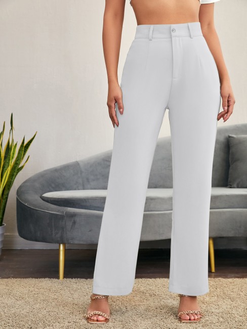 Buy GREEN SOLID HIGHRISE TAILORED TROUSERS for Women Online in India