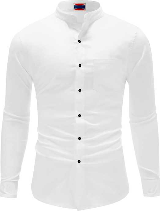 Men Regular Fit Solid Mandarin Collar Casual Shirt