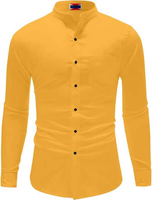Men Regular Fit Solid Mandarin Collar Casual Shirt