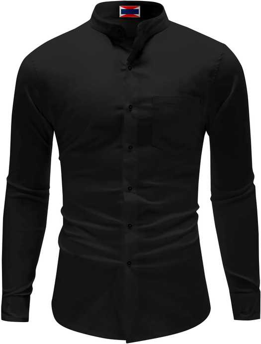 Men Regular Fit Solid Mandarin Collar Casual Shirt