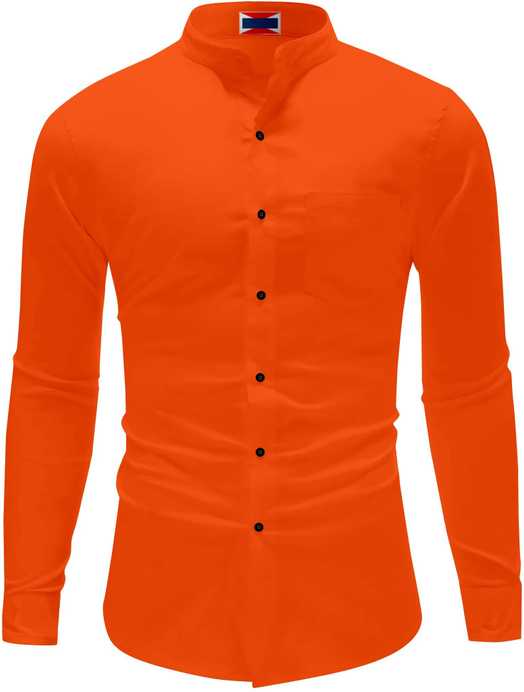 Men Regular Fit Solid Mandarin Collar Casual Shirt