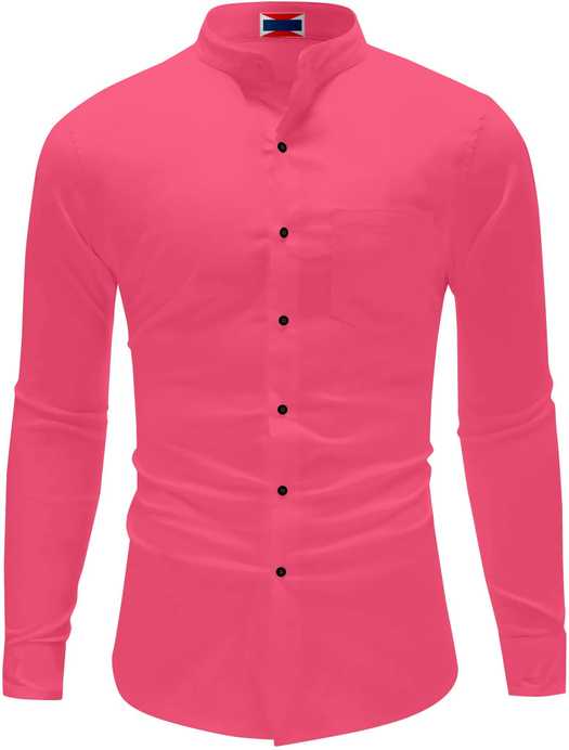 Men Regular Fit Solid Mandarin Collar Casual Shirt