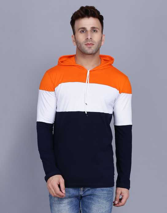 Color Block Men Round Neck Orange T-Shirt