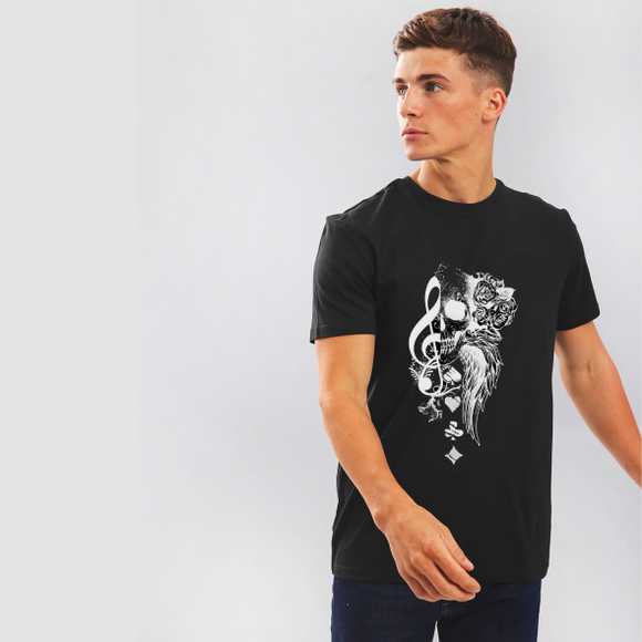 Printed Men Round Neck Black T-Shirt