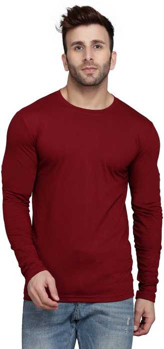 Solid Men Round Neck Maroon T-Shirt