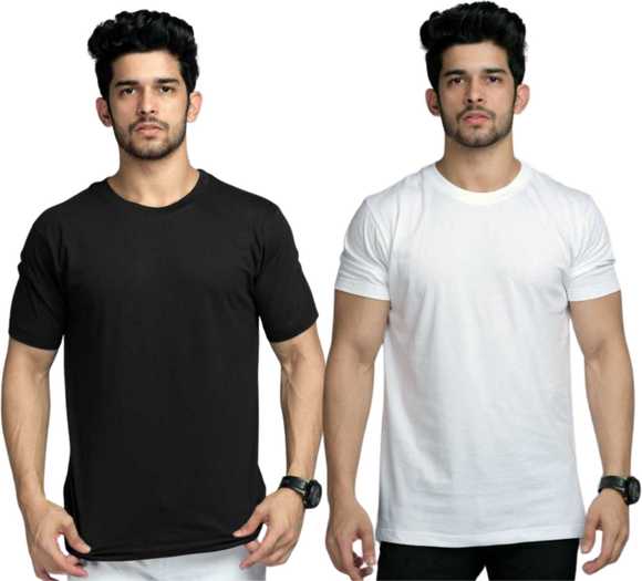 Solid Men Round Neck Blue T-Shirt