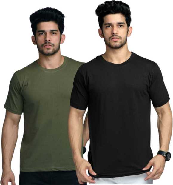 Pack of 2 Solid Men Round Neck Black T-Shirt