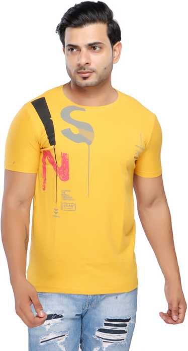 Color Block Men Round Neck Orange T-Shirt