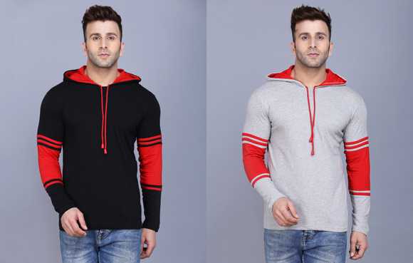 Pack of 2 Color Block Men Hooded Neck Red, Black, Grey ...