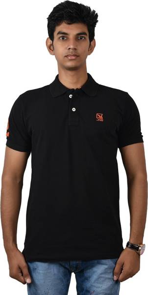 John Berg Solid Men Polo Neck Black T-Shirt