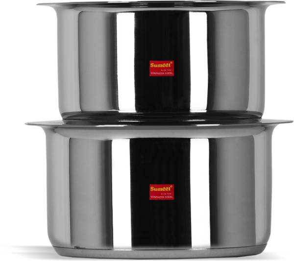 Sumeet 2 Pcs Stainless Steel Induction Bottom (Encapsulated Bottom) Induction & Gas Stove Friendly Container Set / Tope / Cookware Set With Lids Size ...