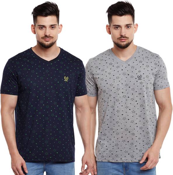 MACK JONNEY Geometric Print Men V Neck Multicolor T-Shirt
