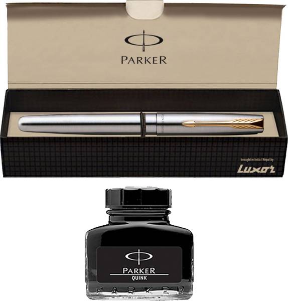 PARKER Frontier Stainless Steel GT Fountain Pen With Black Pen Gift Set