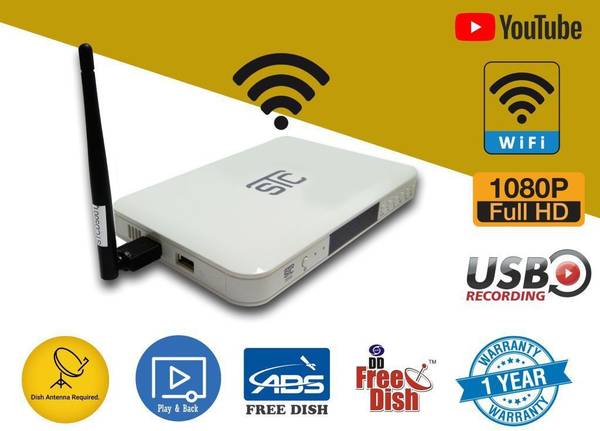 STC Free To Air Full HD Set Top Box With WiFi Connectivity Option With Unlimited Recording (Free To Air) H-500 Plug and Play Satellite Radio