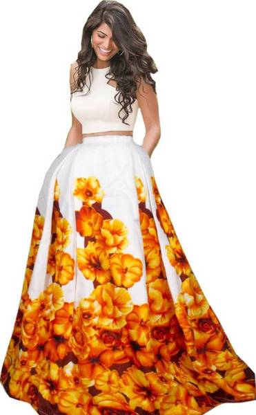 niklufashion Floral Print Semi Stitched Lehenga & Crop Top