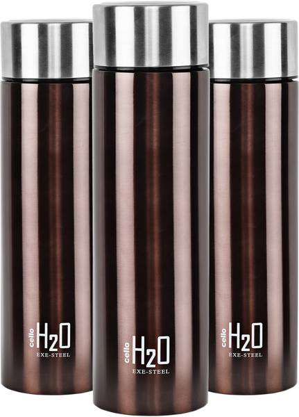 cello Stainless Steel Water Bottle Set, 1 Litre, Set of 3, Brown 1000 ml Bottle
