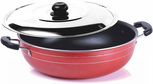 ORANGE Non-Stick Deep Kadai 4.5 Ltr with SS Lid, Aluminium 2.6 mm Platina Series with Free Nylon Spatula & Scrubber Kadhai 28 cm diameter with Lid 4.5...