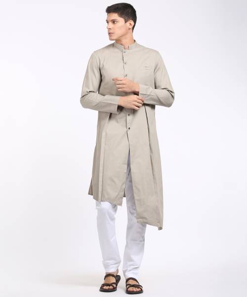 Freehand Men Self Design Trail Cut Kurta