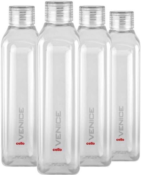 cello Venice Exclusive Edition Plastic Water Bottle Set, 1 Litre, Set of 4, Clear 1000 ml Bottle