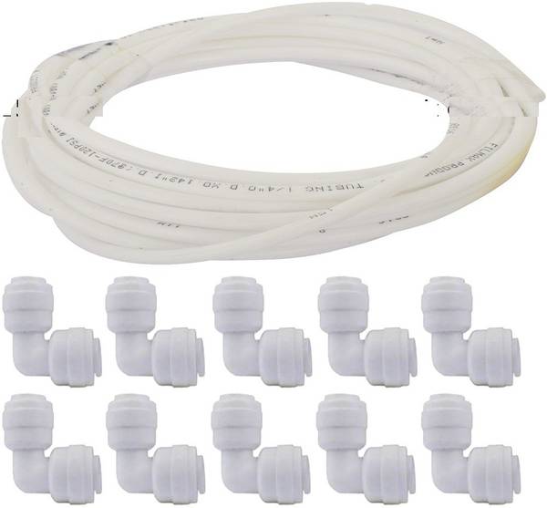 SHAPURE Plastic 15m 1/4-inch Pipe Tube with Pushfit Elbow for All Types of RO Water Purifier Solid Filter Cartridge