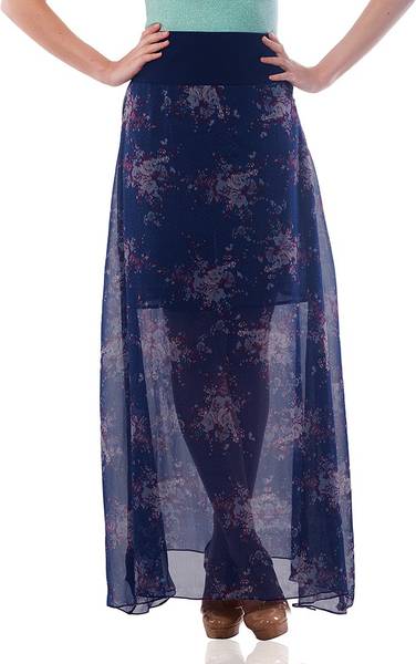 Miss Chase Printed Women Asymetric Blue Skirt