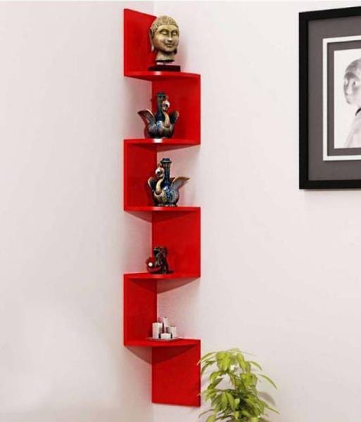 KraftStics Marvelous Wooden Wall shelf (Number of Shelve 5 Red) Wooden Wall Shelf