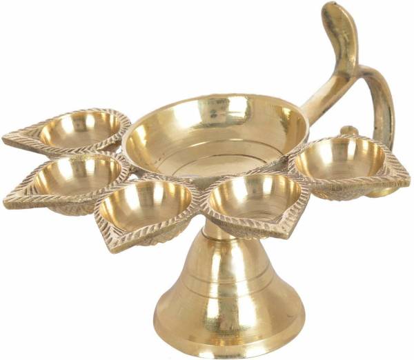 SBBCO Pure Brass Panch Deepak Aarti, Brass Diya for Pooja, Diya Stand for Mandir Use, Pack of 1 Copper Table Diya
