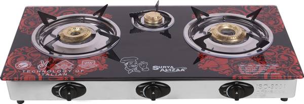 Surya Alizaa Surya Alizaa 3 Burner Glass, Steel Automatic Gas Stove Stainless Steel Automatic Gas Stove
