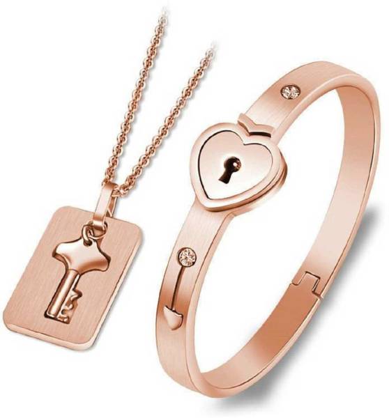 University Trendz Metal, Stainless Steel Gold-plated Rose Gold Jewellery Set