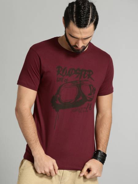 Roadster Printed Men Round Neck Red T-Shirt