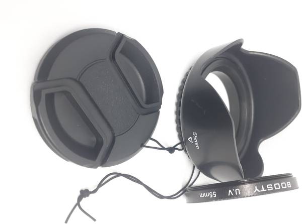 BOOSTY COMBO 55mm Lens Hood Screw Mount Petal Crown Flower Shape for ALPHA 18-55MM LENS WITH LENS CAP AND UV FILTER Lens Hood