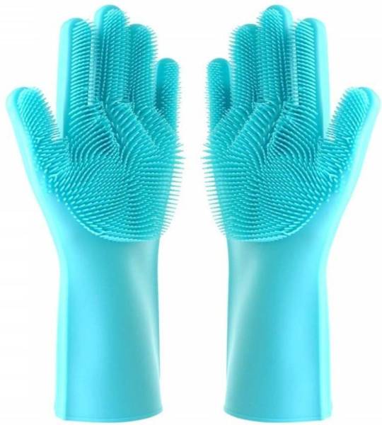 Sakar Sales Magic Sak Sak 1 Pair Silicone Cleaning Brush Scrubber Gloves Reusable Heat Resistant for Fruit Wash, Wash Dishes, Wash Car, Wash Pet, Wash Toilet, Wash Clothes, Wash Tiles Etc. (Multi Colors) Wet and Dry Glove  (Free Size)