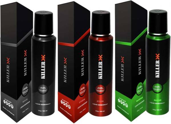 KILLER Wave, Storm, Marine (150ml Each) Deodorant Spray - For Men & Women