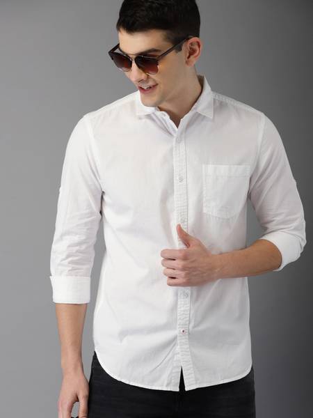 HERE&NOW Men Solid Casual White Shirt