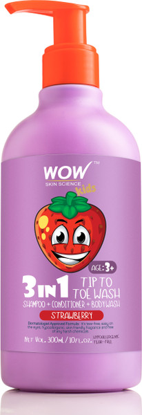 WOW SKIN SCIENCE Kids 3 in 1 Head to Toe Wash - Strawberry - 300 mL