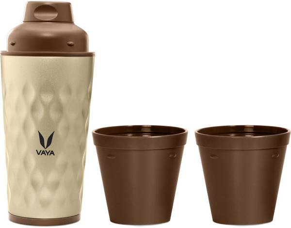Vaya Drynk Gold Insulated Stainless Steel Thermos Flask with Gulper Lid & 2 Cups - 350 ml Flask