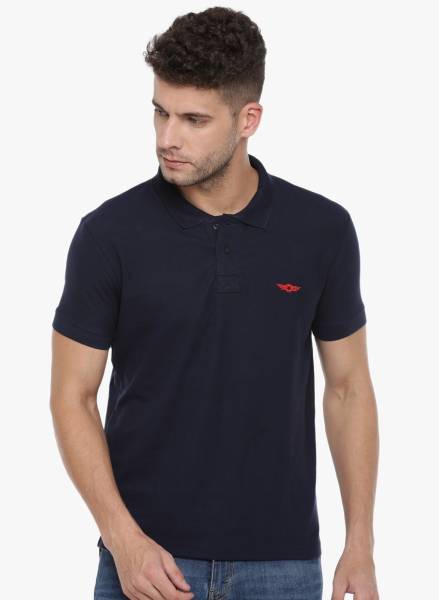 Force NXT Solid Men Polo Neck Navy Blue T-Shirt
