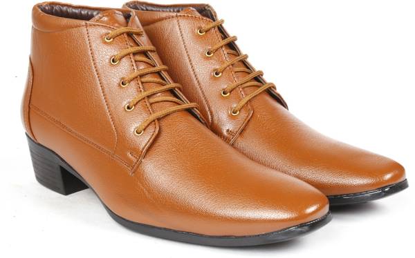 global rich Mens Faux Leather Height Increasing Formal Lace-Up Boots Boots For Men