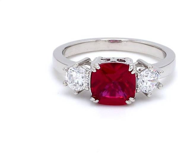 Ornate Jewels 925 Sterling Silver Meghan Markle American Diamond Ruby Ring for Women and Girls Sterling Silver Ruby Rhodium Plated Ring