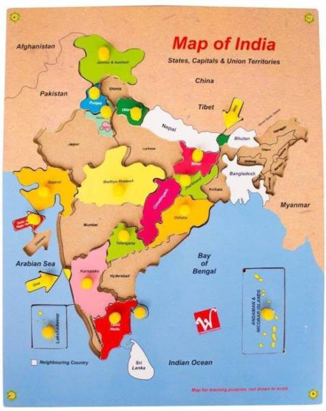 Toyvala Indian Map Wooden Knowledge Map & Learning Puzzle, Educational Board Games Board Game